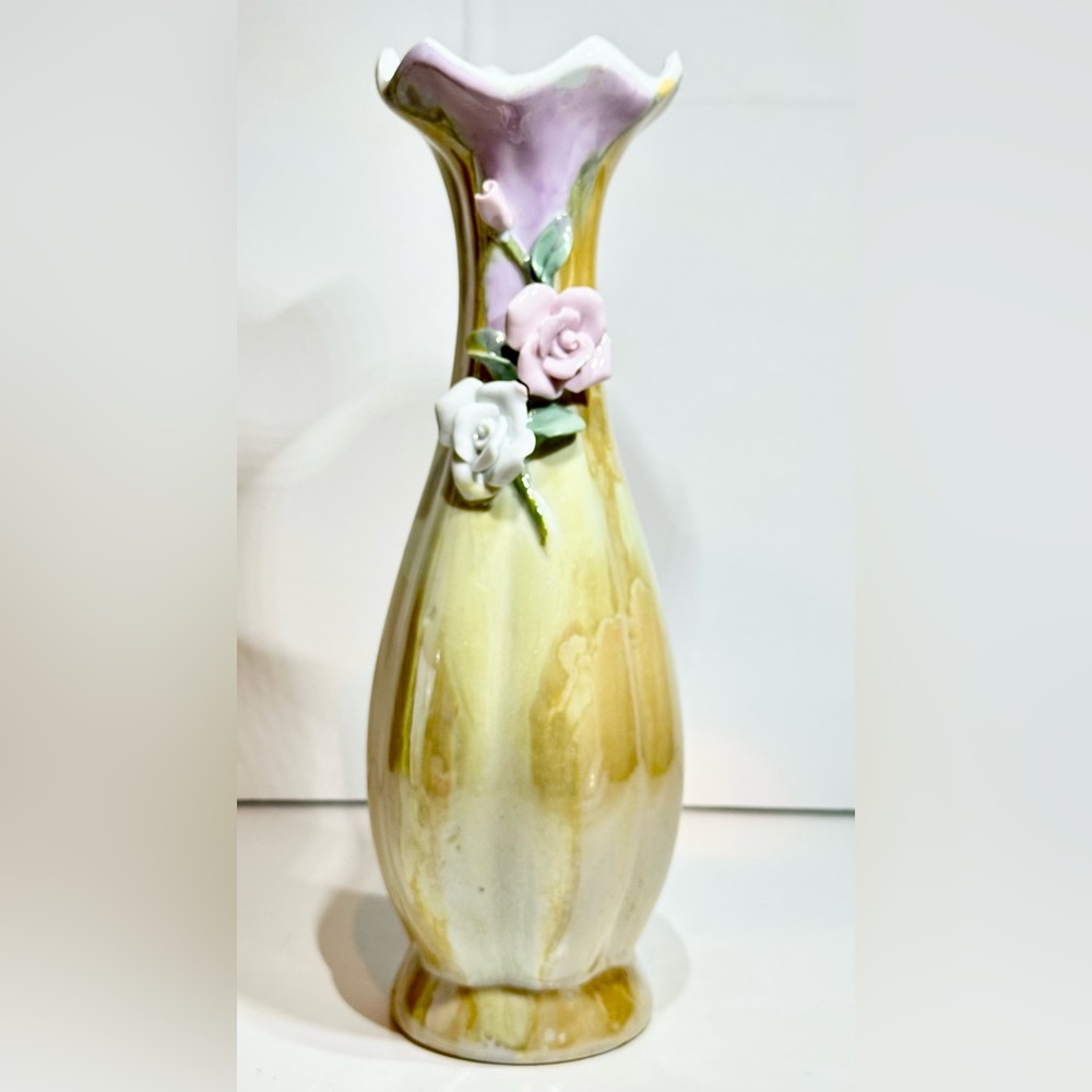 Vintage Signed IAC Ceramic Floral Multi-Colored Vase.